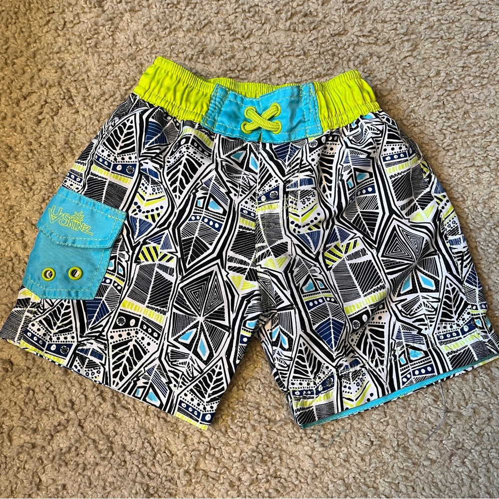 5/$25 12-18m UV Skinz Boyshort Swimming Trunks Swim Shorts Black White Tribal